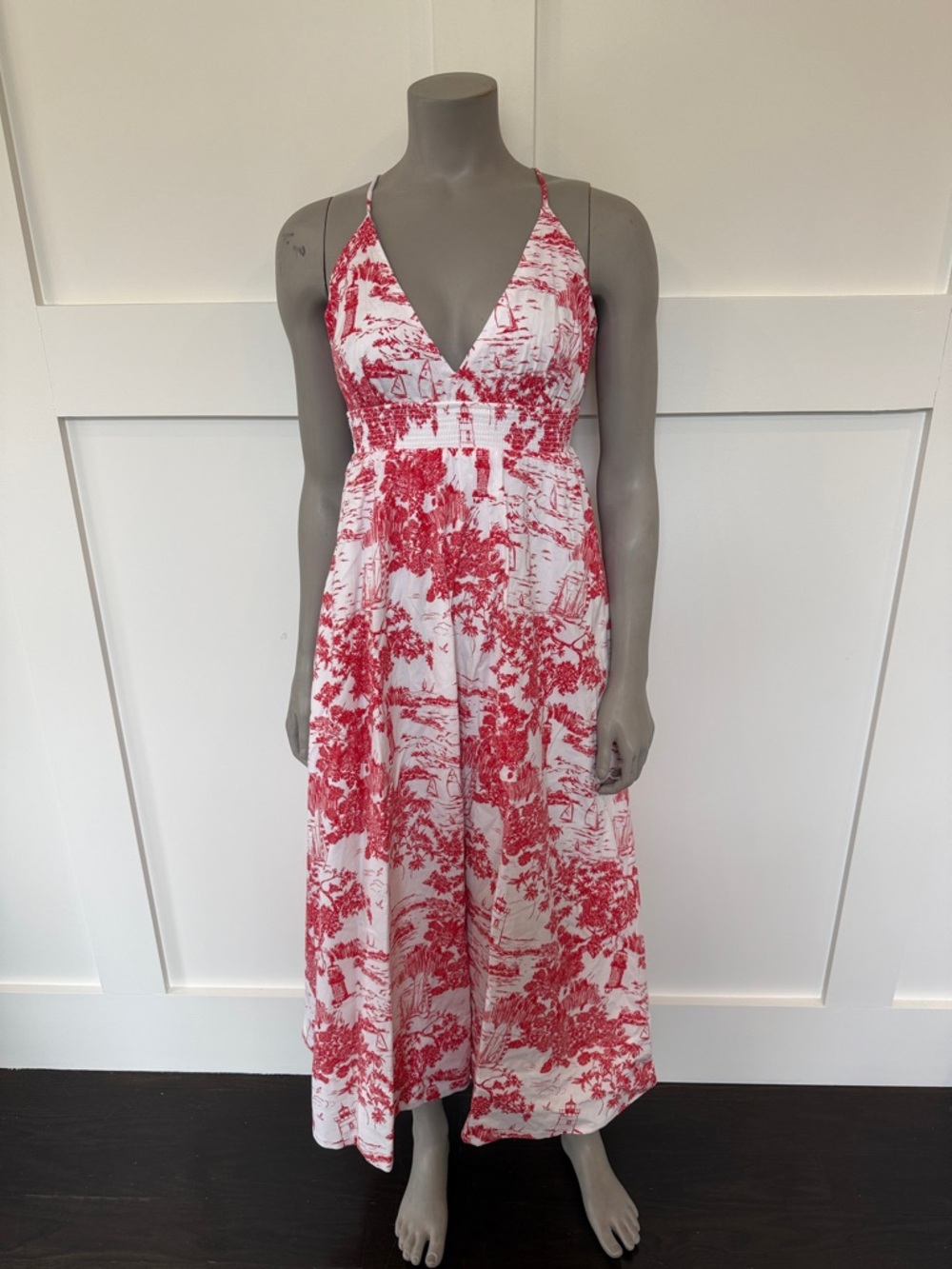 Vineyard Vines White and Red Toile Midi Dress